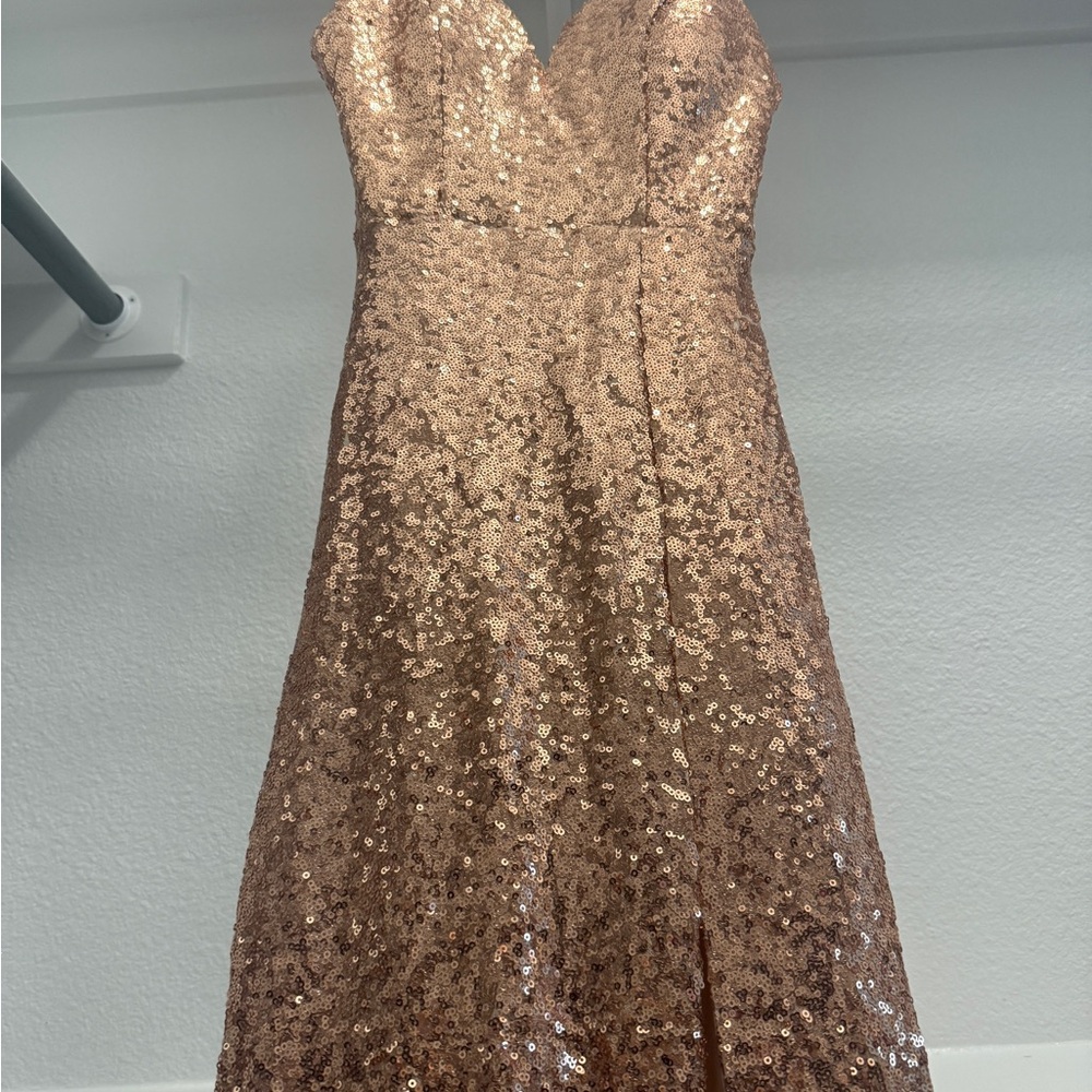 B. Smart Strapless Sequin Dress in Gold